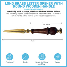 Load image into Gallery viewer, Brass Letter Opener with wooden round handle, Large Envelope Opener for school, home, or office use
