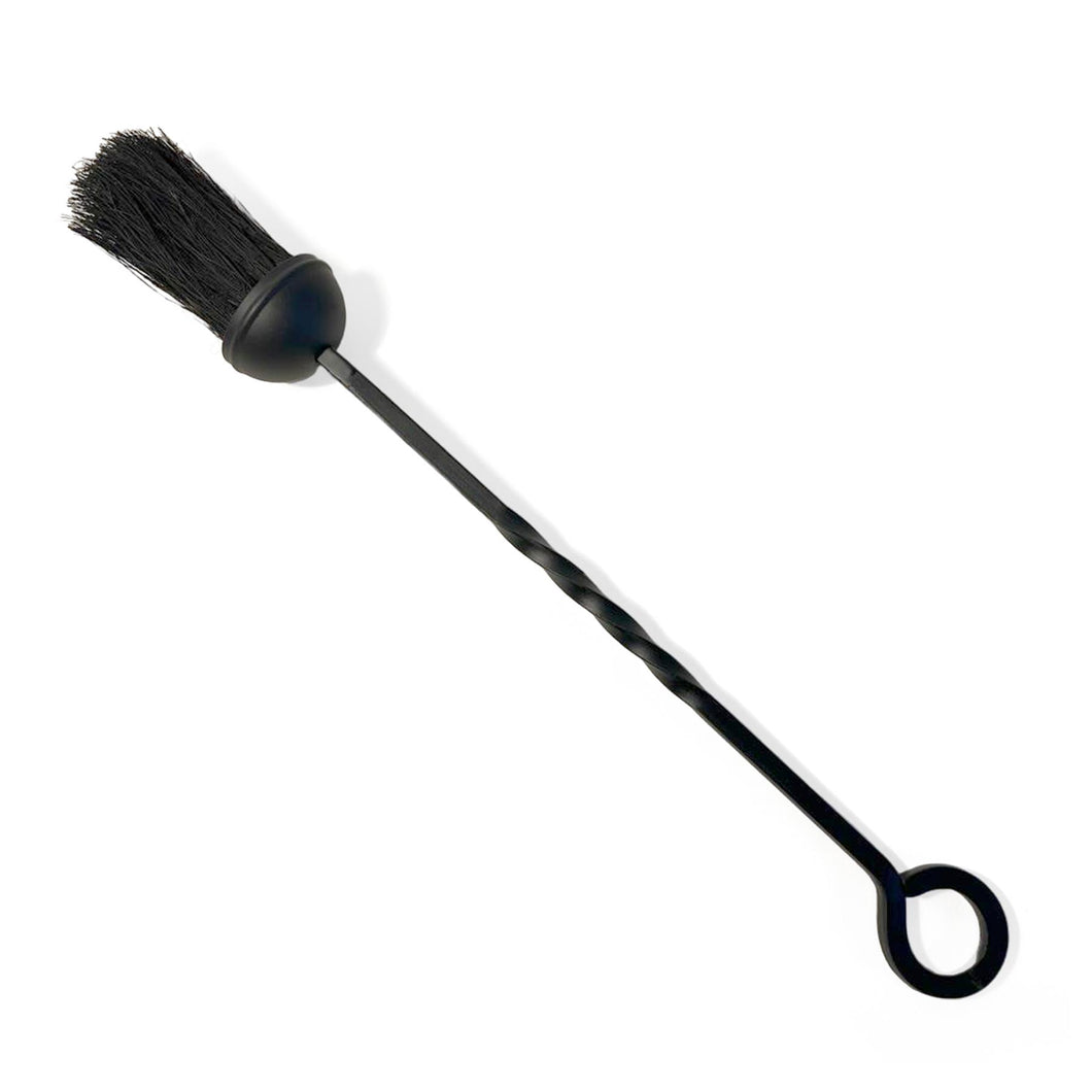 Cast iron FIREPLACE BLACK HEARTH BRUSH with eye ring handle | 47cm long | Stylish twisted design handle | fireside tools fire brush | Suffolk Brush | for Outdoor Fire Pit Campfires Indoor Fireplace