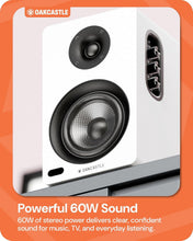 Load image into Gallery viewer, Refurbished Oakcastle White BK100 ACTIVE BOOKSHELF SPEAKERS | 2.0 Stereo System | 60W Output | Bluetooth 5.4, USB Playback | AUX, HDMI ARC, Optical | Gaming Speakers for PC Desktop | Note remote control NOT included
