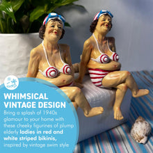 Load image into Gallery viewer, 2 Fat Bathing Ladies in Red Striped Bikinis, Novelty Bathroom Figurines
