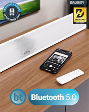 Load image into Gallery viewer, Majority White Snowdon | 𝗕𝗟𝗨𝗘𝗧𝗢𝗢𝗧𝗛 𝗦𝗢𝗨𝗡𝗗 𝗕𝗔𝗥 𝗙𝗢𝗥 𝗧𝗩 | Built-in Subwoofer | 120 Watts 2.1 Channel Sound | RCA, Optical, and AUX Connection | Wall Mountable | 81 CM | Remote Control Included
