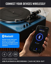 Load image into Gallery viewer, The Folio Record Player – A Bluetooth Turntable with Built-In Speakers and USB Recording (Blue) Refurbished
