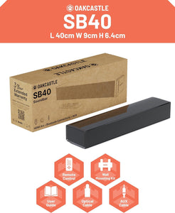 Oakcastle Soundbar for TV | HDMI, ARC, Bluetooth Soundbar Wireless Speaker 60W | 2.0 TV Sound Bar Surround Sound | Optical, AUX, Wall Mountable PC Gaming Soundbar with Remote SB40 Sound bar