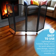 Load image into Gallery viewer, 𝗖𝗔𝗦𝗧 𝗜𝗥𝗢𝗡 𝟰-𝗣𝗔𝗡𝗘𝗟 𝗙𝗢𝗟𝗗𝗜𝗡𝗚 𝗠𝗘𝗦𝗛 𝗙𝗜𝗥𝗘 𝗚𝗨𝗔𝗥𝗗 𝟴𝟱𝘅𝟱𝟯𝗰𝗺 | Durable | Rust-Resistant | Fireplace Screen for Open Fire | Fire Safety | Hearth Protection
