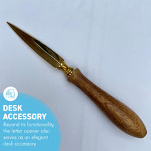 Load image into Gallery viewer, Wooden Handle Letter Opener | Brass-Plated Split File | Envelope Opener for School, Home, and Office Use
