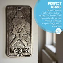 Load image into Gallery viewer, 𝗩𝗜𝗡𝗧𝗔𝗚𝗘 𝗦𝗧𝗬𝗟𝗘 𝗟𝗔𝗗𝗜𝗘𝗦 𝗖𝗔𝗦𝗧 𝗜𝗥𝗢𝗡 𝗧𝗢𝗜𝗟𝗘𝗧 𝗗𝗢𝗢𝗥 𝗦𝗜𝗚𝗡 | 𝟯′ 𝘅 𝟲’ (𝟳𝟱𝗺𝗺 𝘅 𝟭𝟱𝟬𝗺𝗺) | Plaque | Bathroom | Wall Decor | Antique Style | Bathroom Sign | Restroom | Door Sign | Decorative Home Accessory
