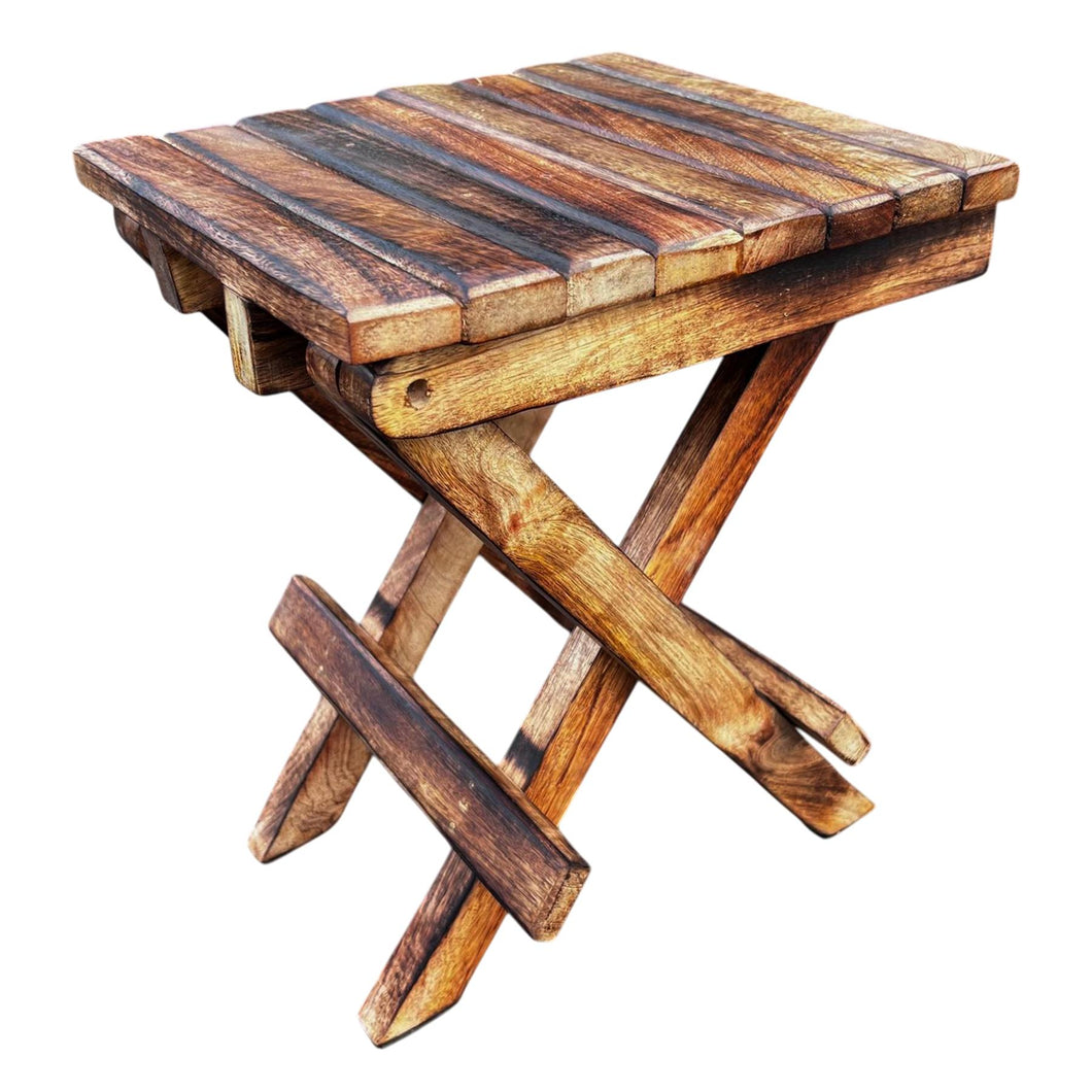 Handcrafted Mango Wood Folding Stool,  Rustic Charm & Versatile Design for Every Room