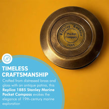 Load image into Gallery viewer, Replica 1885 Stanley Marine Pocket Compass with Robert Frost Poem, Antique Brass Finish, Collectible Gift for Adventurers
