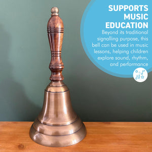 𝟯𝟬𝗖𝗠 𝗧𝗥𝗔𝗗𝗜𝗧𝗜𝗢𝗡𝗔𝗟 𝗛𝗔𝗡𝗗 𝗕𝗘𝗟𝗟 with Wooden Handle Classic School and Service Bell Vintage Style Brass