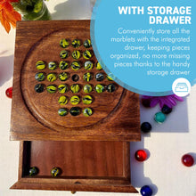 Load image into Gallery viewer, Wooden Solitaire with Drawer for Traditonal Yellow Marbles | Travel Games | Strategic &amp; Traditional Games | Perfect for Adults &amp; Family Fun
