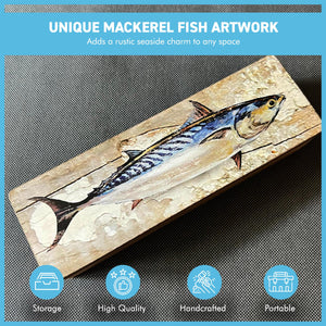 Nautical Wooden Treasure Chest with Mackerel Fish Design for Pencil Fishing Tackle and Decor