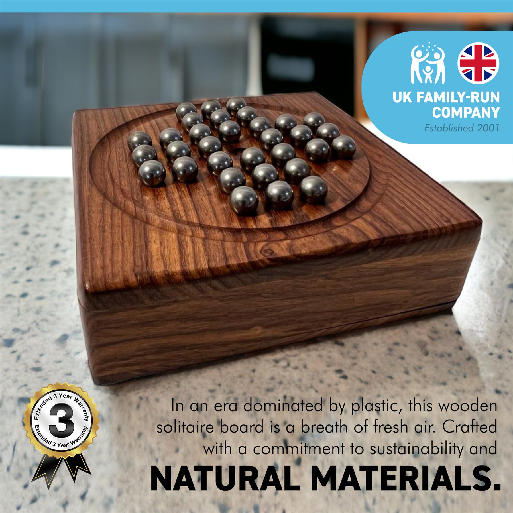 Wooden Solitaire Game Board - Add Your Own Marbles! - House of