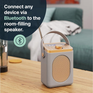 DAB, DAB+ Digital and FM Bluetooth radio | Battery and Mains Powered Portable DAB Radio | Majority Little Shelford | Bluetooth Connectivity, Dual Alarm, 15 Hours Playback and LED Display | Grey