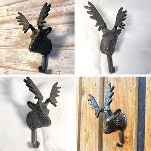 Wall-Mounted Cast Iron Deer Head Hook for Hats, Coats,  Durable and Stylish