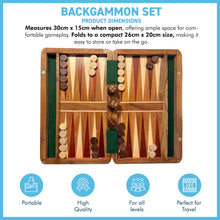 Load image into Gallery viewer, Classic Wooden Inlaid Backgammon Set - 36cm x 26cm,  Includes Wooden Playing Pieces and Dice
