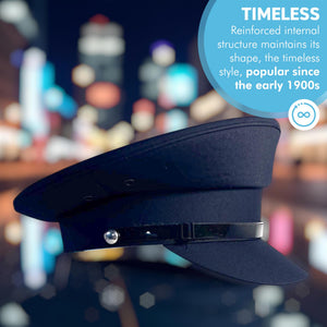 Size 58cm | Medium Navy Blue Chauffeur Style Peaked Cap | Traditional style ideal for weddings, school proms and special events| Driving Cap | UK size 7 1/8  | US size 7 1/4
