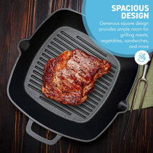 Load image into Gallery viewer, Premium 𝗖𝗔𝗦𝗧 𝗜𝗥𝗢𝗡 𝗚𝗥𝗜𝗟𝗟 𝗣𝗔𝗡 𝟮𝟰𝗖𝗠 – Heavy Duty Square Griddle with Dual Handles for Induction, Oven &amp; BBQ
