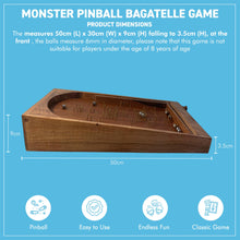 Load image into Gallery viewer, Classic vintage style 𝗧𝗔𝗕𝗟𝗘𝗧𝗢𝗣 𝗣𝗜𝗡𝗕𝗔𝗟𝗟 𝗕𝗔𝗚𝗔𝗧𝗘𝗟𝗟𝗘 𝗚𝗔𝗠𝗘 50cm x 30cm, Spring plunger with brass pins and steel balls, Shesham Rose wood board, vintage traditional pub game
