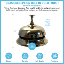 Load image into Gallery viewer, Gold Brass Service Bell, Reception Desk Bell for hotels, schools, offices &amp; more
