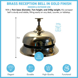 Gold Brass Service Bell, Reception Desk Bell for hotels, schools, offices & more