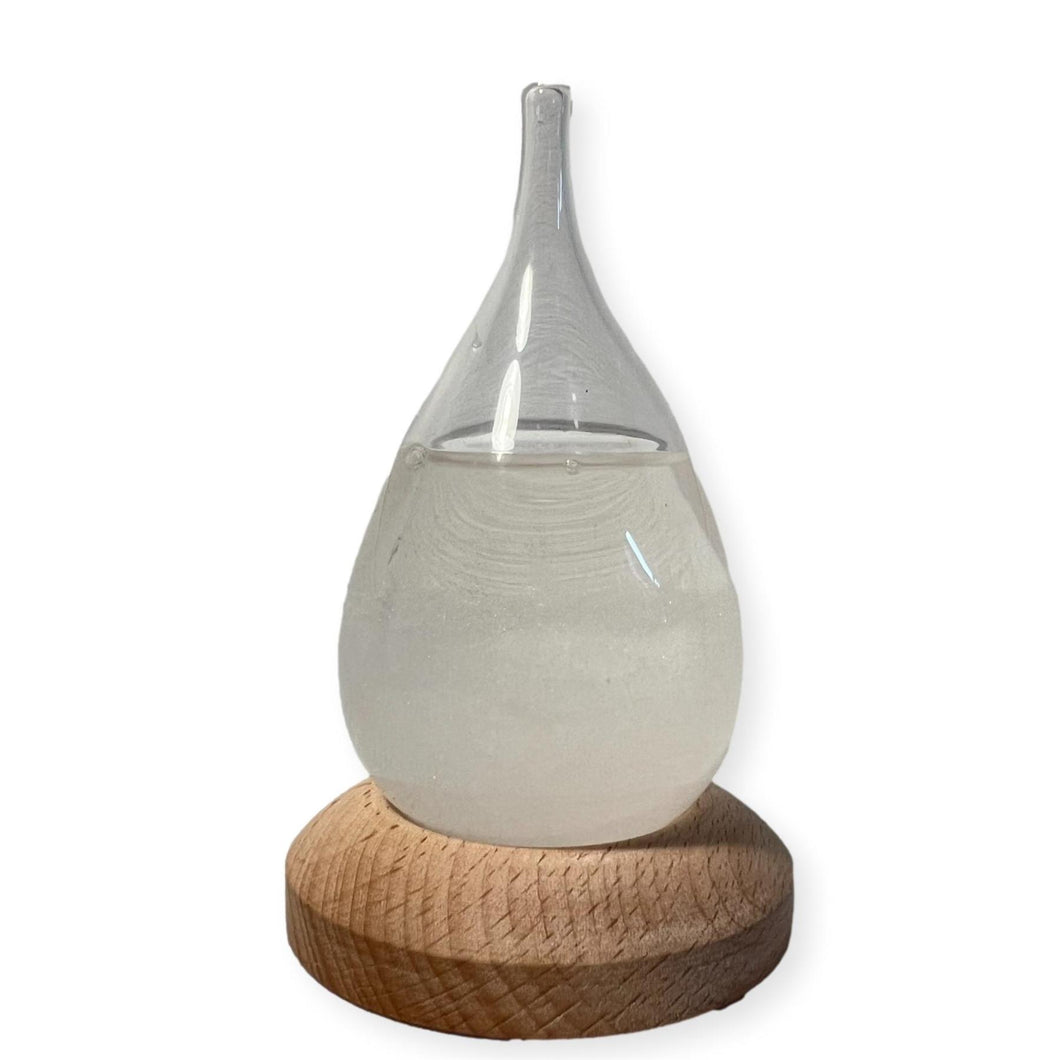 Storm Glass Tear drop shaped Weather Predictor Glass Barometer on a Wooden Base | Forecaster Creative Crystal Decorative Bottle Desktop Drops Forecast Bottle Home and Office Birthday