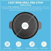 Load image into Gallery viewer, 𝟮𝟳𝗰𝗺 𝗡𝗢𝗡-𝗦𝗧𝗜𝗖𝗞 𝗖𝗔𝗦𝗧 𝗜𝗥𝗢𝗡 𝗚𝗥𝗜𝗟𝗟 𝗣𝗔𝗡 | Indoor &amp; Outdoor Cooking | Gas | Electric &amp; Induction Hob | Heavy Duty | Durable| Stovetop &amp; Oven Safe
