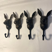 Load image into Gallery viewer, Set of Four Sturdy Wall-Mounted Cast Iron Rabbit Head Hook Hanger for Hats, Coats, Clothes - Ideal for Kitchen, Bathroom, Bedroom, Office
