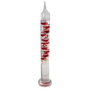 44cm Tall Free Standing Galileo Thermometer with Ten Floating Red Globes | Measures temperatures from 16 Degrees Centigrade to 35 Degrees | Also in Fahrenheit | Weather Station | Water Thermometer