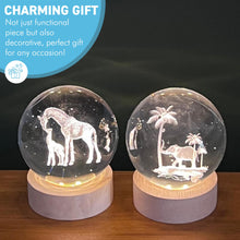 Load image into Gallery viewer, Set of Two 3D Crystal Ball Night Light USB Lamp with Elephant and Giraffe designs, elegant modern illumination for any room
