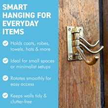 Load image into Gallery viewer, 𝗕𝗥𝗔𝗦𝗦 𝗙𝗢𝗟𝗗𝗜𝗡𝗚 𝗧𝗥𝗜𝗣𝗟𝗘 𝗛𝗢𝗢𝗞 Wall Mount – Space-Saving Coat and Hat Rack
