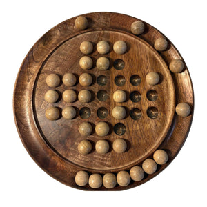 Handmade 𝗪𝗢𝗢𝗗𝗘𝗡 𝗦𝗢𝗟𝗜𝗧𝗔𝗜𝗥𝗘 𝗚𝗔𝗠𝗘 Board with Solid Wooden Marbles 22cm – Classic Strategy Board Game, Family Game, Unique Home Decor