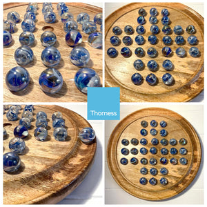 30cm Diameter WOODEN SOLITAIRE BOARD GAME with VAPOUR GLASS MARBLES | classic wooden solitaire game | strategy board game | family board game | games for one | board games
