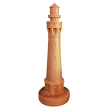 Load image into Gallery viewer, Wood Effect Lighthouse Ornament – 23cm Tall Lighthouse for Coastal Decor
