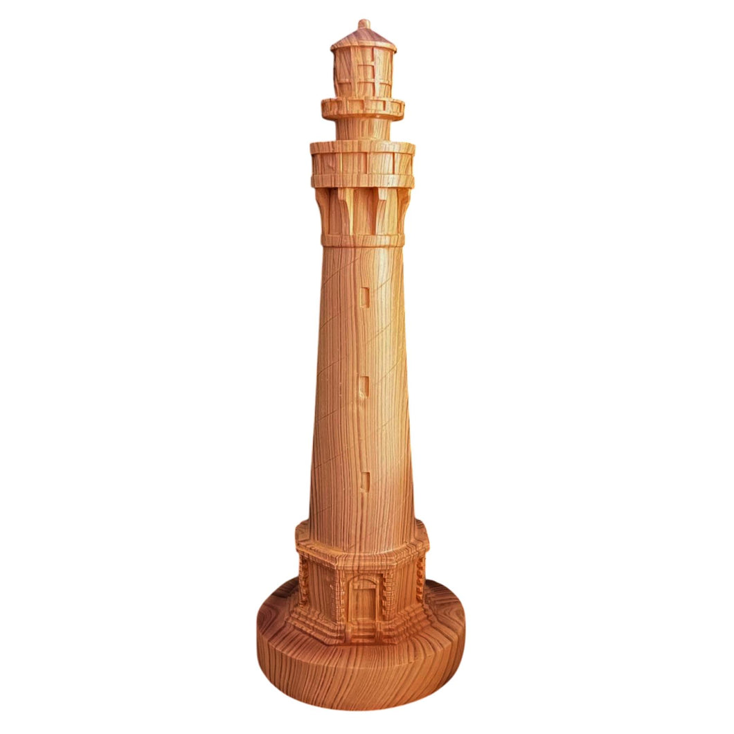 Wood Effect Lighthouse Ornament – 23cm Tall Lighthouse for Coastal Decor
