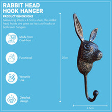 Load image into Gallery viewer, Sturdy Wall-Mounted Cast Iron Rabbit Head Hook Hanger for Hats, Coats, Clothes - Ideal for Kitchen, Bathroom, Bedroom, Office
