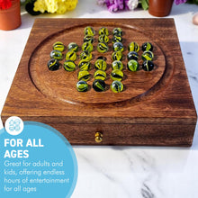 Load image into Gallery viewer, Wooden Solitaire with Drawer for Traditonal Yellow Marbles | Travel Games | Strategic &amp; Traditional Games | Perfect for Adults &amp; Family Fun
