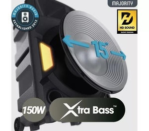 Majority P500 150W Bluetooth PARTY SPEAKER with Mic, Tripod & LED Light Show – New