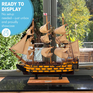 Wooden HMS Victory detailed model | Sailing gift | Wooden ships | Model battle ships | Sturdy construction | Cotton sails and rigging |  42cm (L) x 41cm (H)