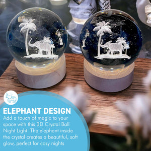 Set of Two 3D Crystal Ball Night Light USB Lamp with Elephant designs, elegant modern illumination for any room