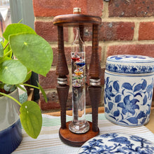 Load image into Gallery viewer, Vintage 24cm Galileo Barometer Thermometer on Antique Bobbin Stand
