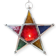 Moroccan Pentagram Style Tealight Holder – Colorful Star Glass Lantern for Home Decor