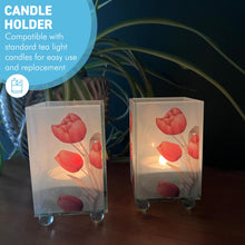 Load image into Gallery viewer, Set of 2 Elegant Red Tulip Glass Votive Candle Holders – Decorative Accent for Warm Ambiance, Ideal for Home Decor, Gifts &amp; Special Occasions
