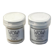 Load image into Gallery viewer, 2 x Wow! Embossing Powders 15ml | POLISHED GOLD &amp; SILVER REGULAR| Free your creativity and give your embossing sparkle
