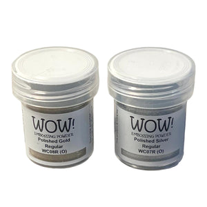2 x Wow! Embossing Powders 15ml | POLISHED GOLD & SILVER REGULAR| Free your creativity and give your embossing sparkle