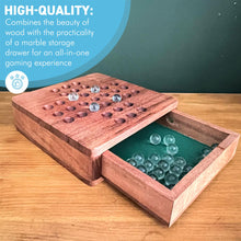 Load image into Gallery viewer, Wooden Solitaire with Drawer for Storing Marbles | Travel Games | Strategic &amp; Traditional Games | Perfect for Adults &amp; Family Fun
