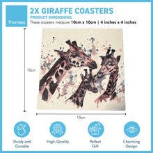 Load image into Gallery viewer, 2 x GIRAFFE STONE COASTERS | Stone Coasters | Animal novelty gift | Coaster for glass, mugs and cups| Square coaster for drinks | Giraffe gift | Meg Hawkins art | 10cm x 10cm
