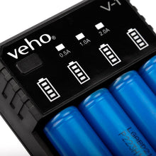 Load image into Gallery viewer, Charge Smarter Anywhere – Veho V-1 Universal 4-Slot USB Li-Ion Battery Charger with Advanced Protection

