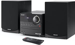 Sharp XL-B512 (BK) Micro Hi-Fi Sound System Stereo Radio, FM Auto Tuner/Scan, Bluetooth, CD-MP3, USB Playback, Wooden 2.0 Channel Speakers, Included Remote Control, 45W – Black