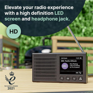 PORTABLE BLUETOOTH DAB/DAB+ RADIO | Rechargeable Battery Pocket Radio with 11 Hours Playback | FM Radio, Dual Alarm, 20 Presets, and Full Colour LED Display | USB, Headphone Jack | Majority Eddington