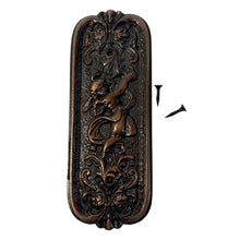 Load image into Gallery viewer, Antique Rustic Copper Door Push Plate with Ornate Cherub Design - Vintage Finger Plate Decor
